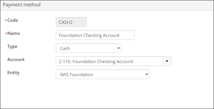A payment method with both an Account and Entity defined